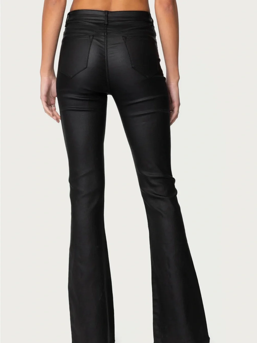 Edikted Luna Faux Leather Mid Rise Flare Black Jeans.  Size XS